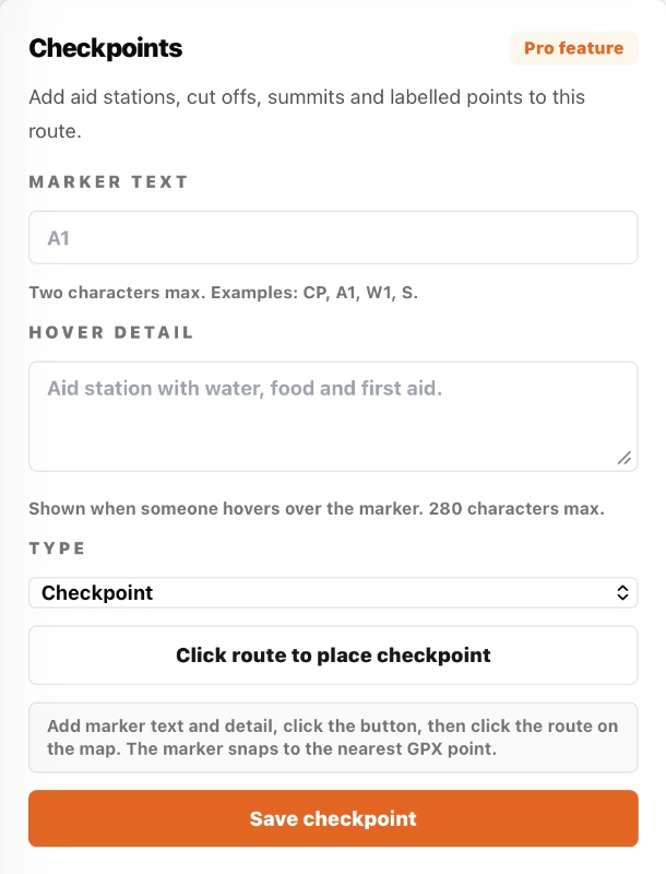Checkpoints and aid stations screenshot
