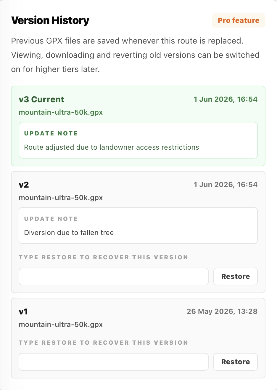 Route version control screenshot